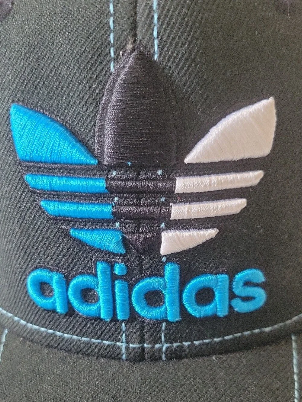 adidas Hat with Blue, White, & Black Trefoil Logo EUC Blue Stiches